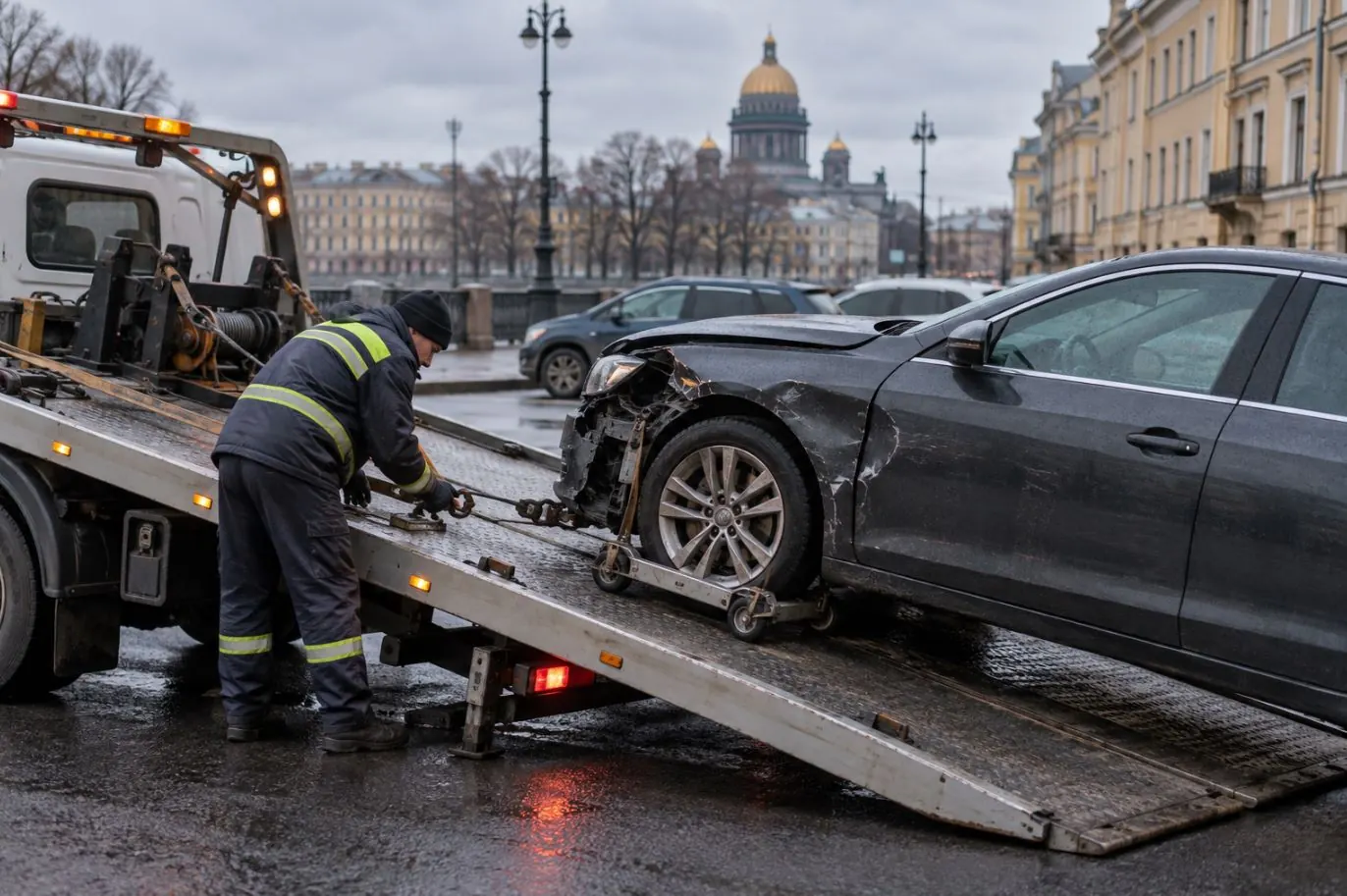 Погрузка автомобиля не на ходу с заблокированным колесом